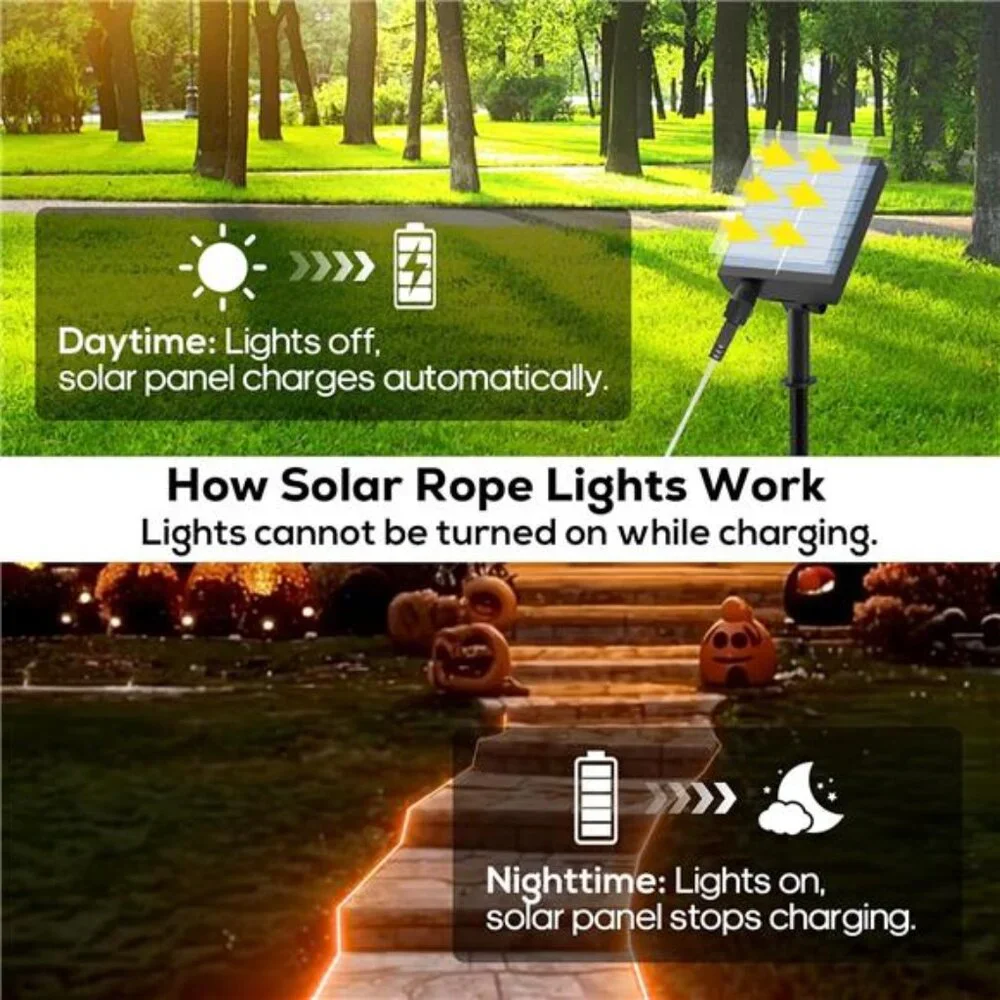 Solar Halloween Lights, 66FT 200 LED Outdoor Solar Rope Lights, IP67 Waterproof
